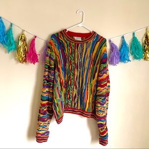 COOGI Multicolor Cable Knit Crewneck Sweater